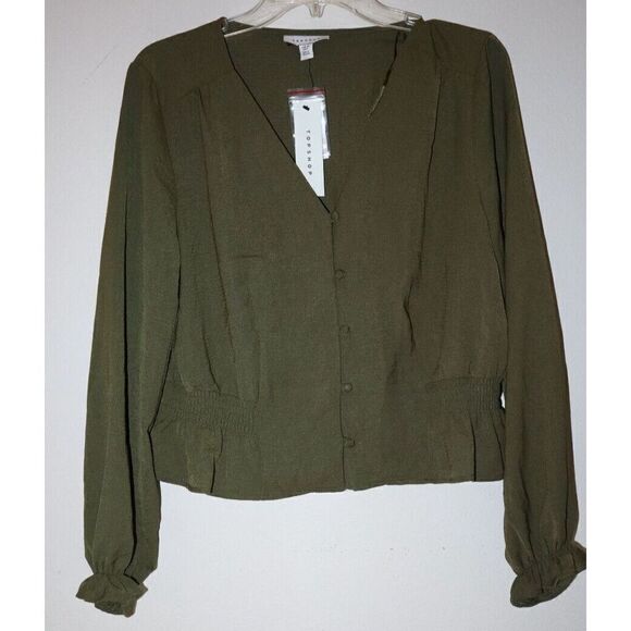 TopShop 13001TKHA Women's Sz 8 Green Ruffle Sleeves Crop Top Blouse - Picture 1 of 4